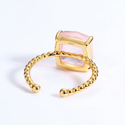 Rose Quartz Squre Adjustable Ring