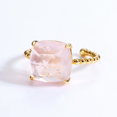 Rose Quartz Squre Adjustable Ring