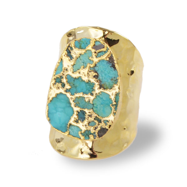 Jasminum Goldline Turquoise Band Ring