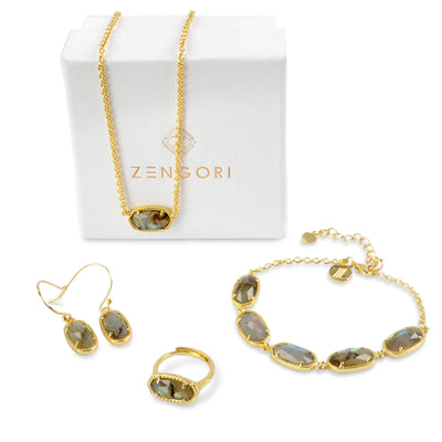 Zephyr Gold Labradorite Crystal Stunning Jewelry Set