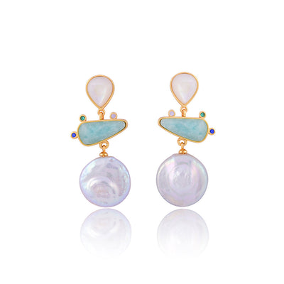 Laura Three Stones Earrings With Pearl