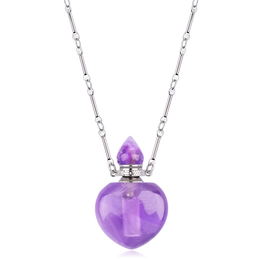 Medium Heart Perfume Bottle Necklace Silver