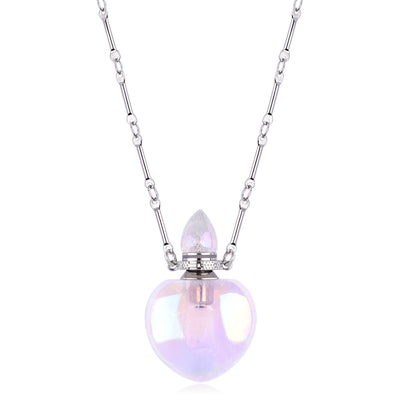 Medium Heart Perfume Bottle Necklace Silver