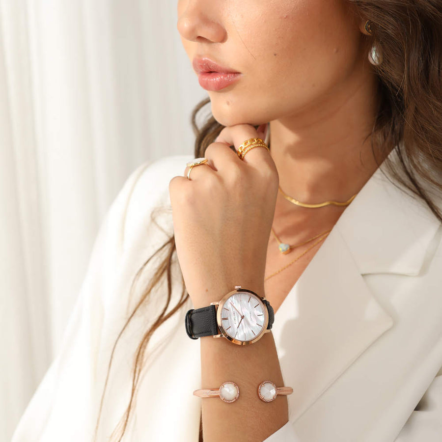 Hanna White Mother Of  Pearl Shell Watch