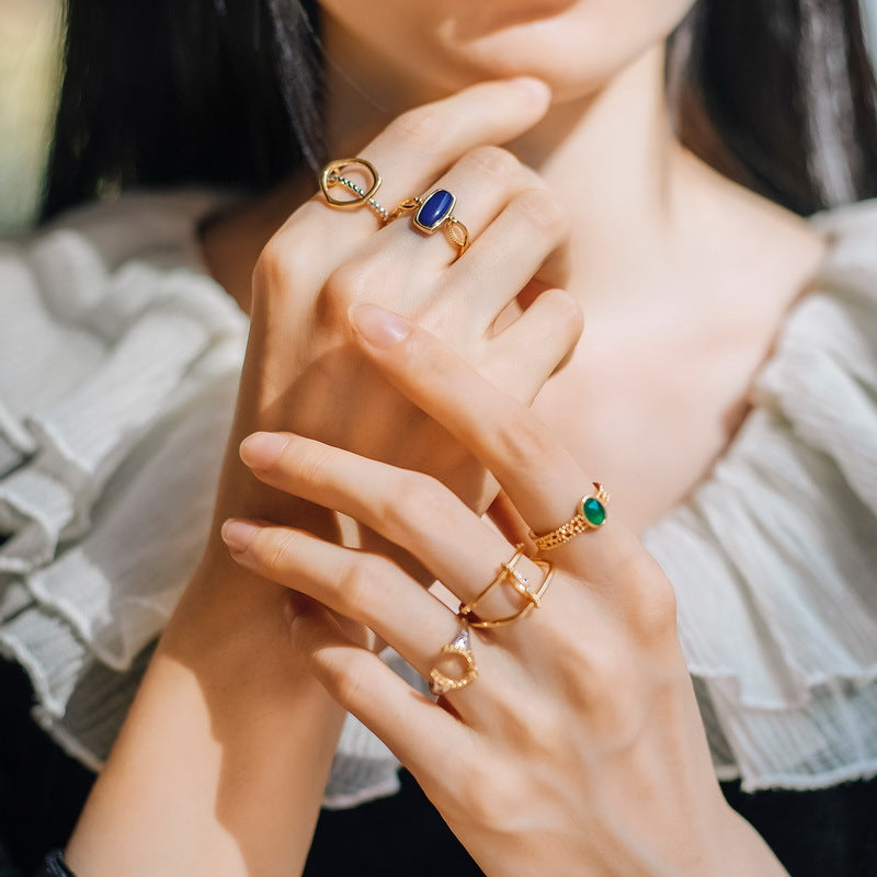 Green Agate Gold Branches And Leaves Ring