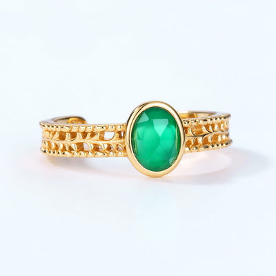 Green Agate Gold Branches And Leaves Ring